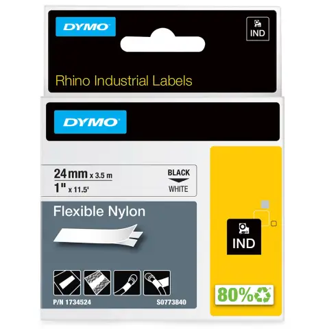 Dymo RHINO taśma nylonowa elastyczna - biała 24mm*3,5m (do opisu kabli i przewod
